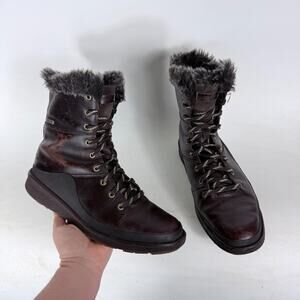 Merrell Tremblant Ezra Mid Boots Women's 8 Brown Leather Lined Faux Fur Lace-Up